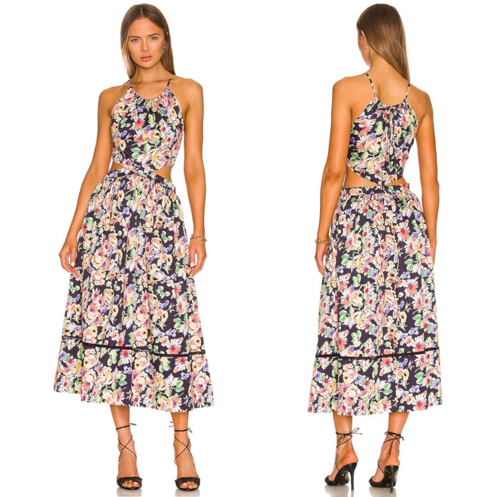NWT Something Navy Floral Cut Out Midi Dress